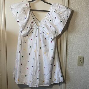 Day + Moon Women's White Floral Embroidered Puff Sleeve‎ Mini Dress